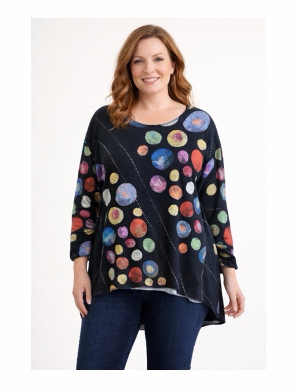 Trisha Tyler Colorful Artsy Dot High-Low Tunic Top